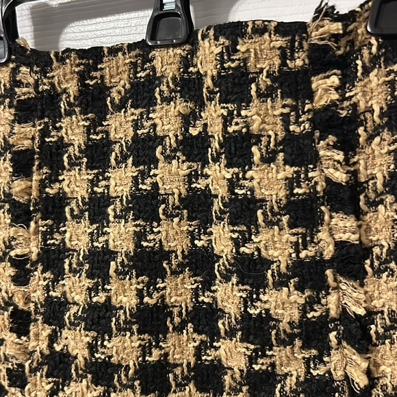 House Of Harlow 1960 Skirt Tan Black Houndstooth Tweed Mini Fringed - Picture 4 of 8